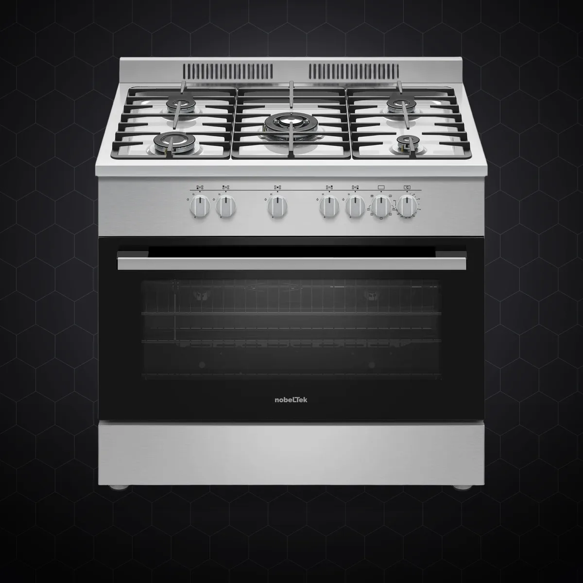 Aragaz semi-profesional Nobeltek NLT SP6904IX/FE1, 5 ochiuri gaz + cuptor electric 110 L, inox