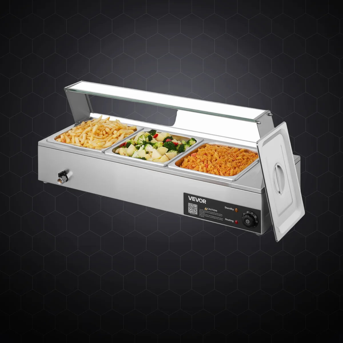 Bain-marie electric profesional cu 3 tăvi GN 1/2, 1500 W, 920 × 365 × 335 mm