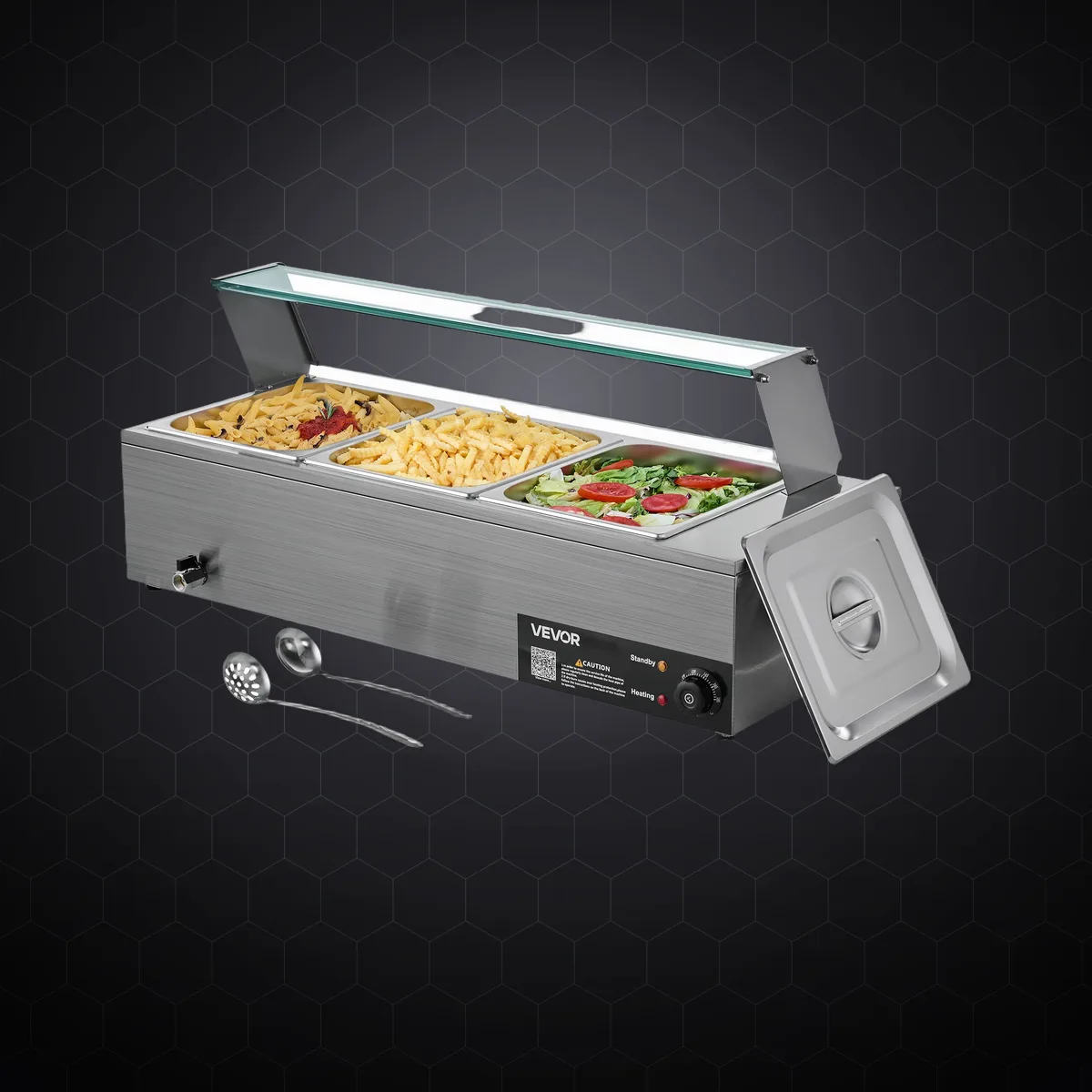 Bain-marie electric profesional cu 3 tăvi GN 1/2, 1500 W, 920 × 365 × 385 mm