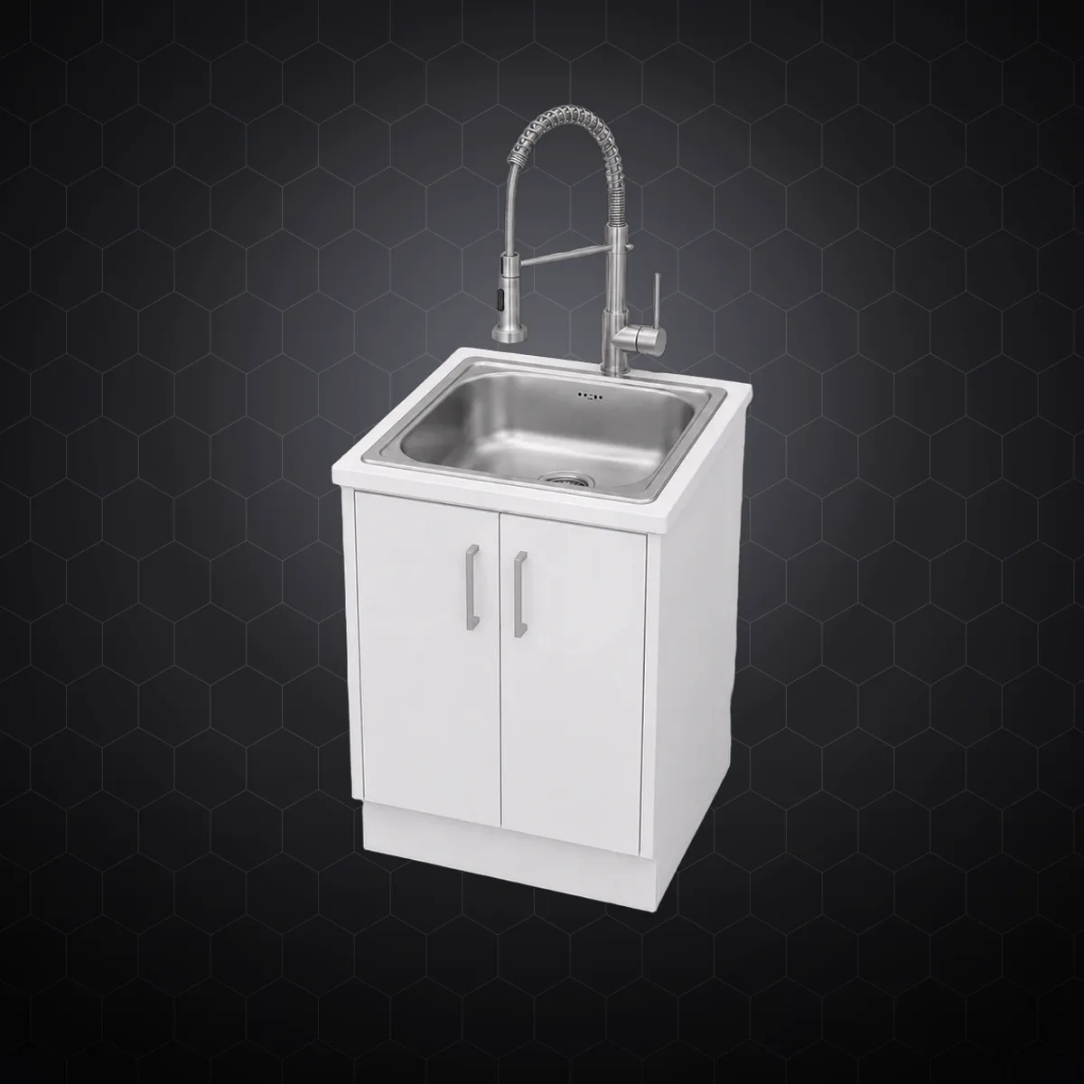 Chiuvetă din inox cu rezervor și duș de spălare vase, pe dulap, 600 × 500 × 850 mm (la comandă)