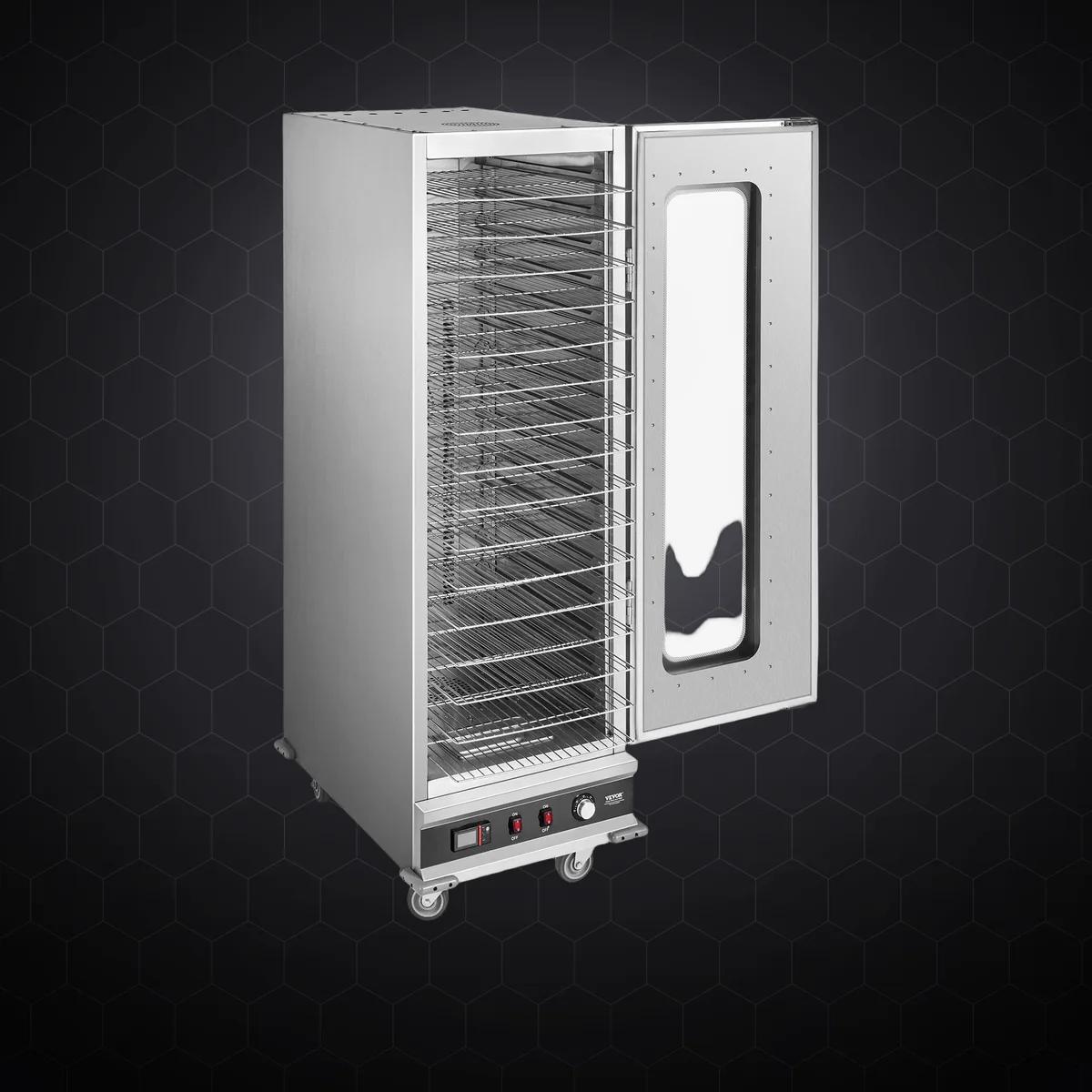 Dulap cald profesional pentru alimente, 16 niveluri GN, 1800 W, cu tavă de apă și ușă din sticlă