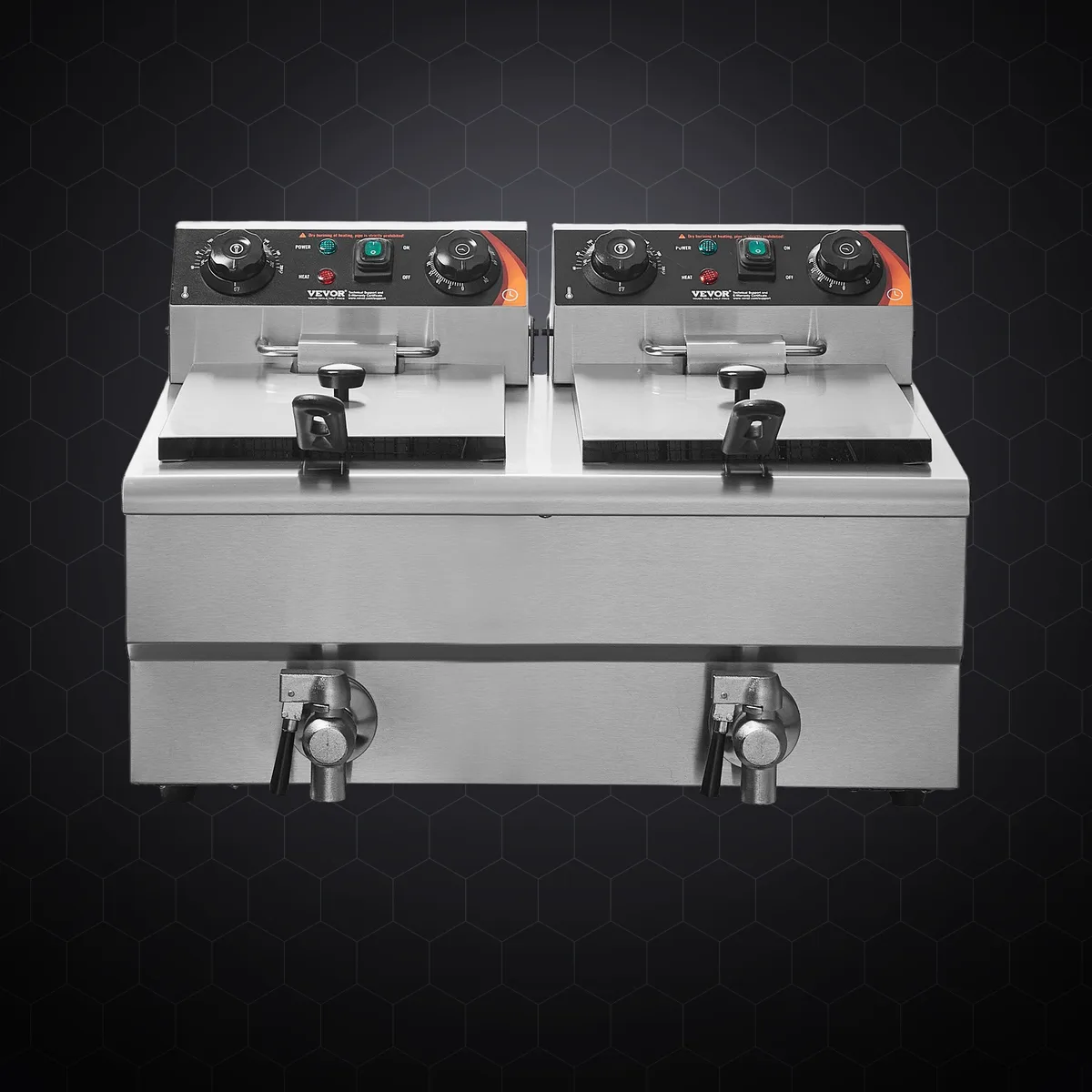 Friteuză electrică dublă profesională cu robineți de golire, 2 × 11 L, 6000 W