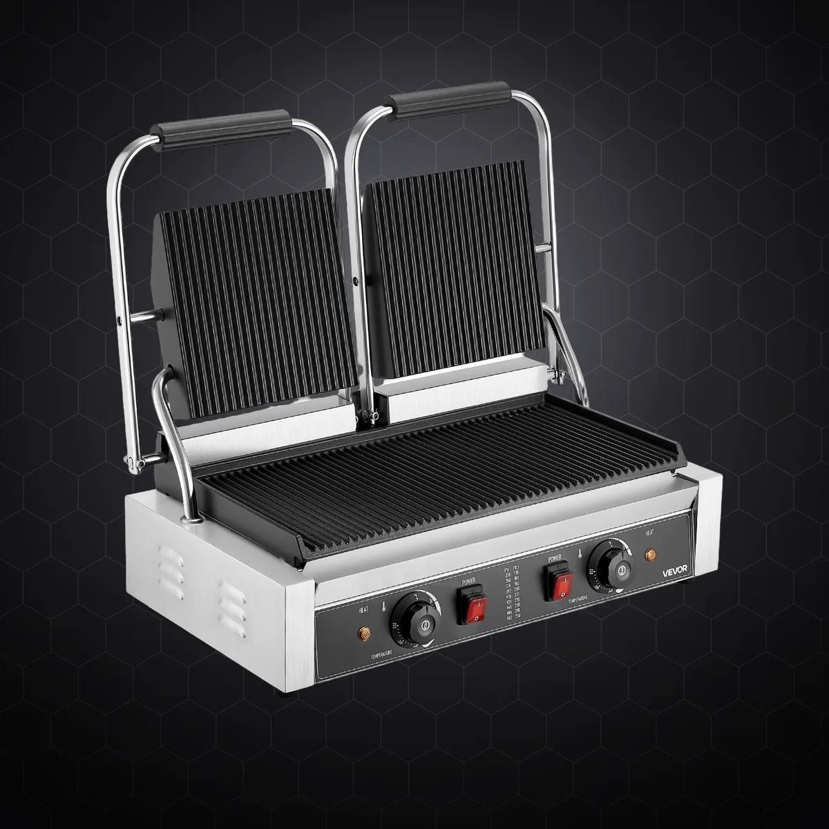 Grill panini profesional dublu (toaster de contact), placă 48 × 23 cm, 3600 W