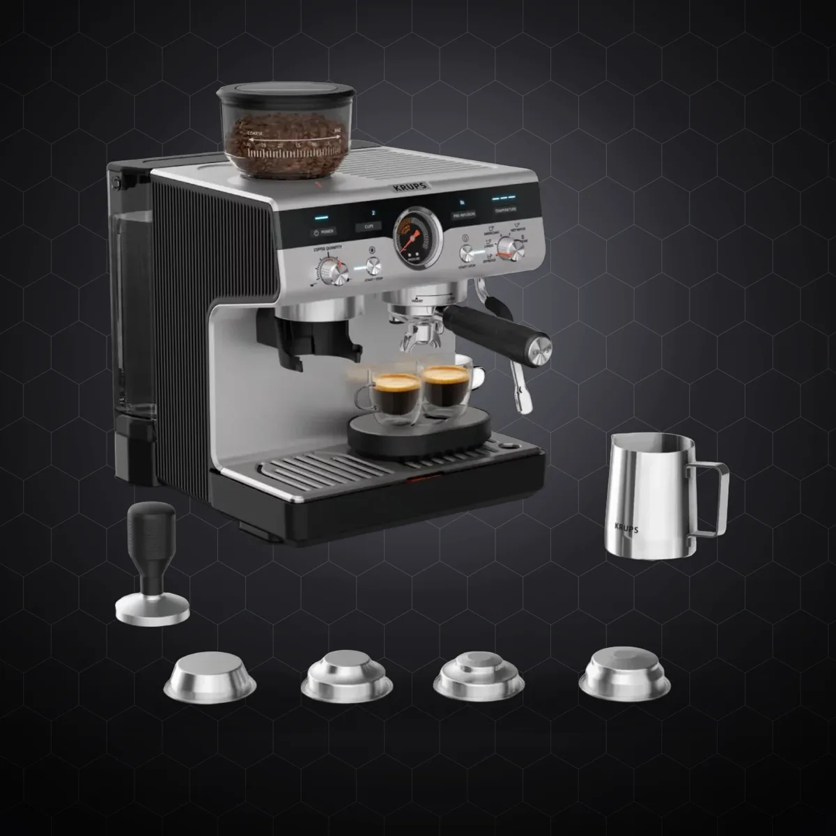 Espressor manual cu râșniță Krups Precision XP801T10, 15 bari, rezervor apă 3,5 L, 30 trepte de râșnire, 3 temperaturi