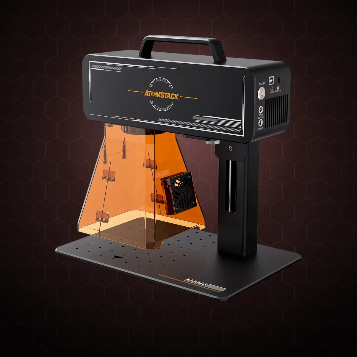 Mașină de gravare și marcare laser ATOMSTACK M4 Pro, dublă sursă (diodă 10W + fibră IR 2W), 100×100 mm, desktop & portabilă