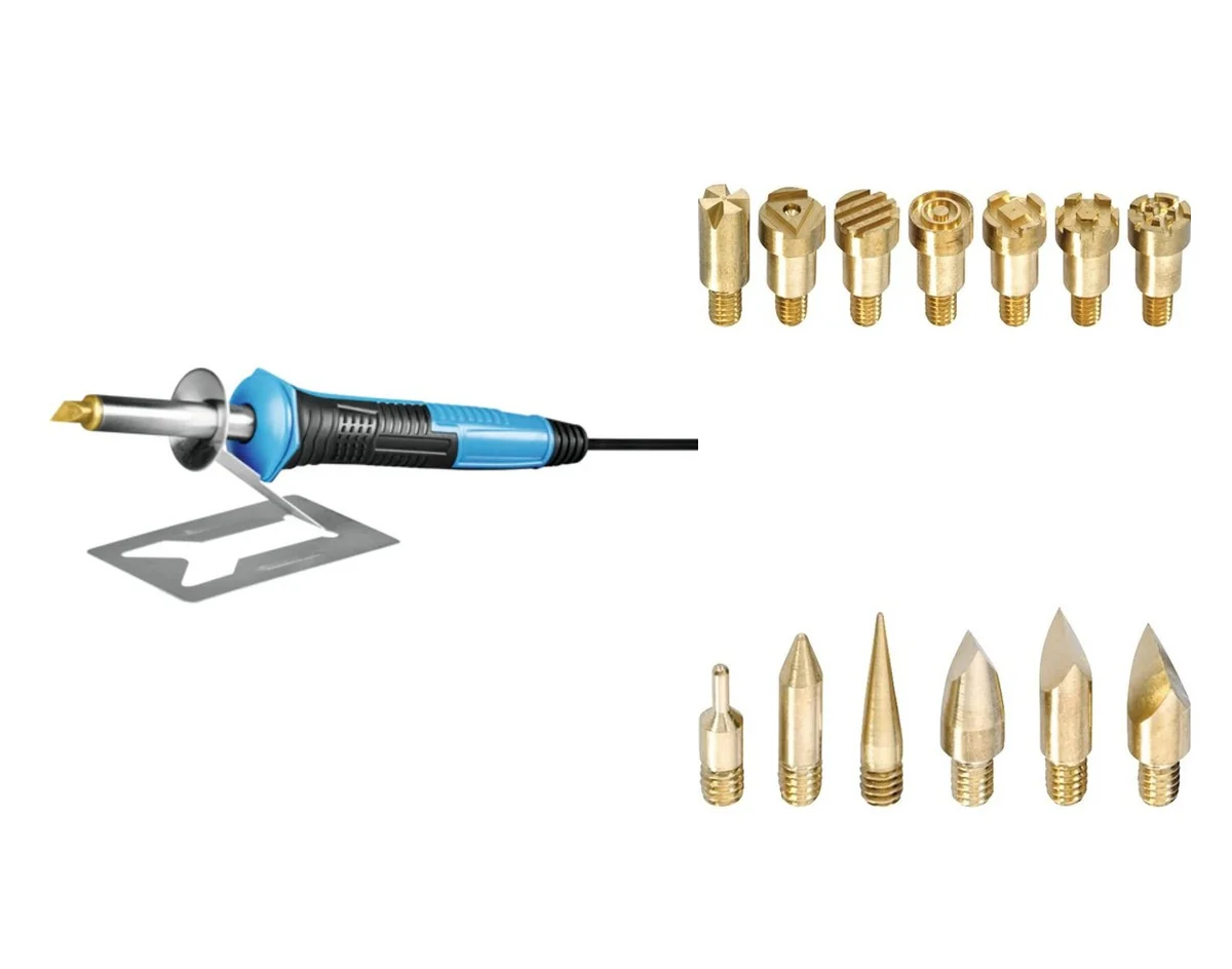 1× Set pirogravură 30 W + 13 vârfuri (7 ștampilă + 6 scriere)