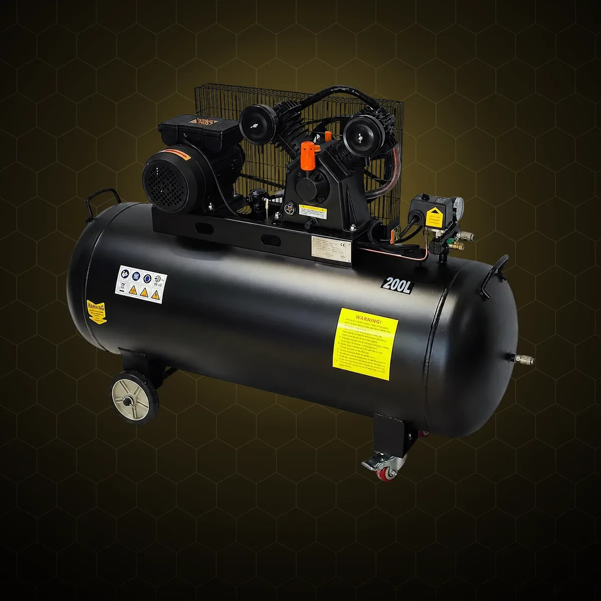 Compresor de aer industrial cu piston, 200 L, 2.2 kW, 10 bar, 300 l/min, cu transmisie prin curea
